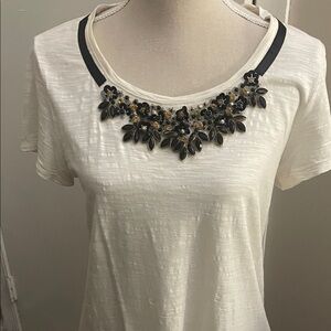Chico's White Top with Black Floral Accent